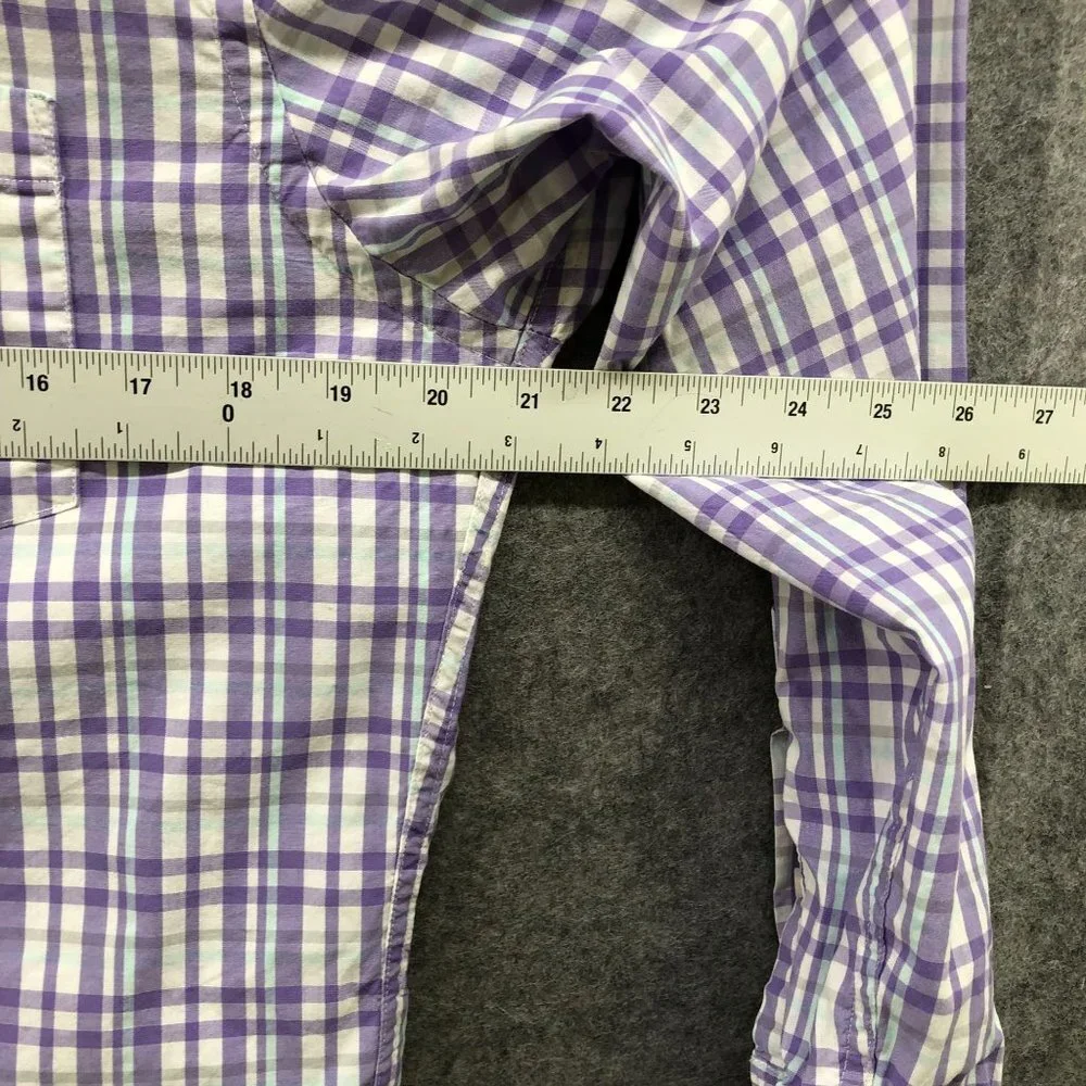 J. Crew Slim Untucked Long Sleeve Shirt Mens M‎ Purple White Plaid Flex Stretch